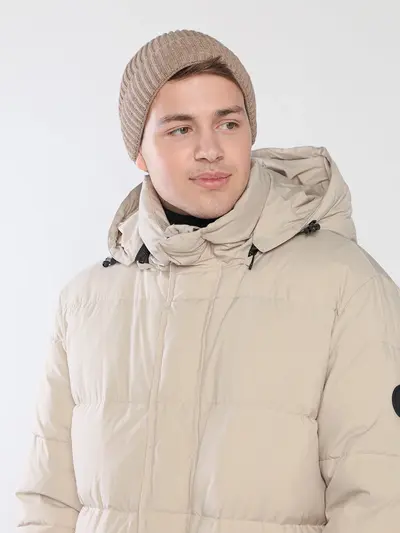 Шапка-бини бежевого цвета из шерсти